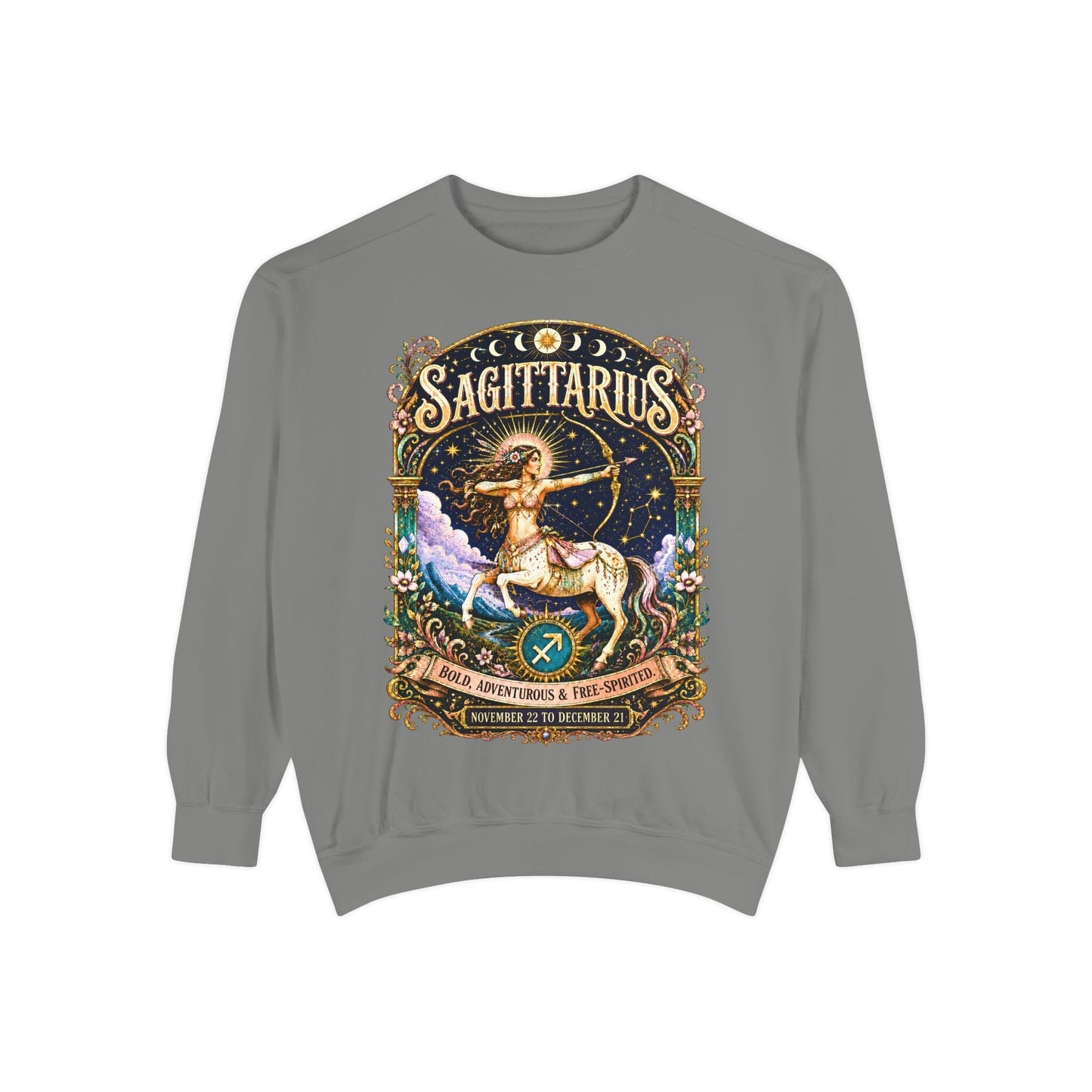 Sagittarius Zodiac Garment-Dyed Sweatshirt – Mystic Archer Artwork