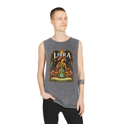 Libra Zodiac Stonewash Tank Top – Cosmic Scales Artwork