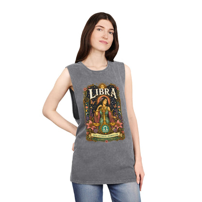 Libra Zodiac Stonewash Tank Top – Cosmic Scales Artwork