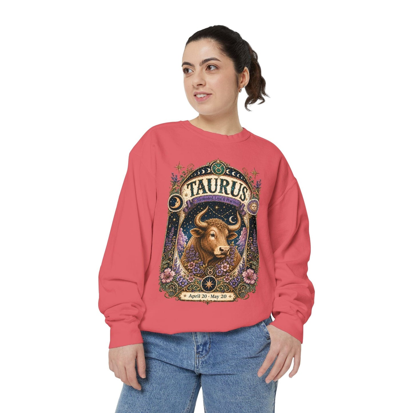 Taurus Zodiac Garment-Dyed Sweatshirt – Mystic Bull Artwork