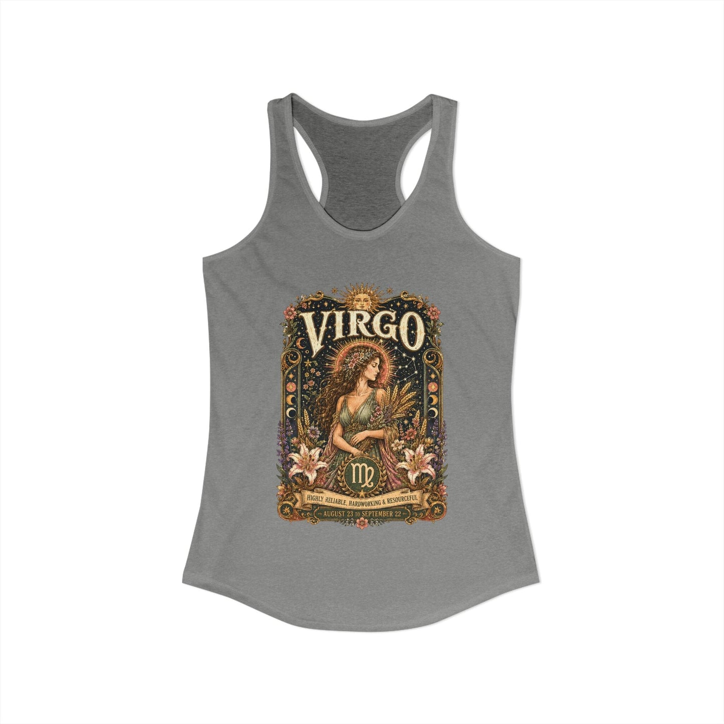 Virgo Zodiac Women's Racerback Tank – Ornate Maiden Artwork