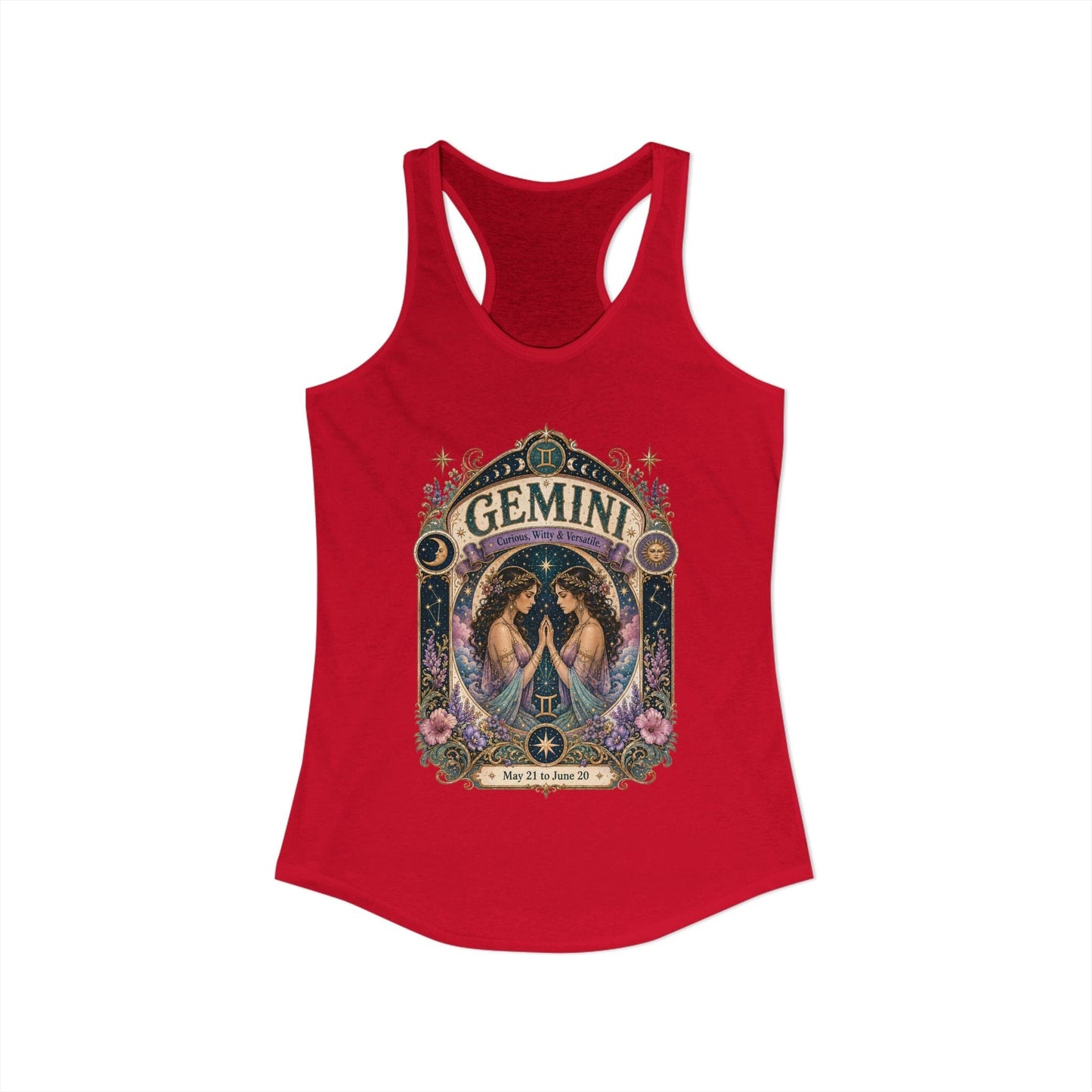 Gemini Zodiac Women's Racerback Tank – Ornate Twins Artwork