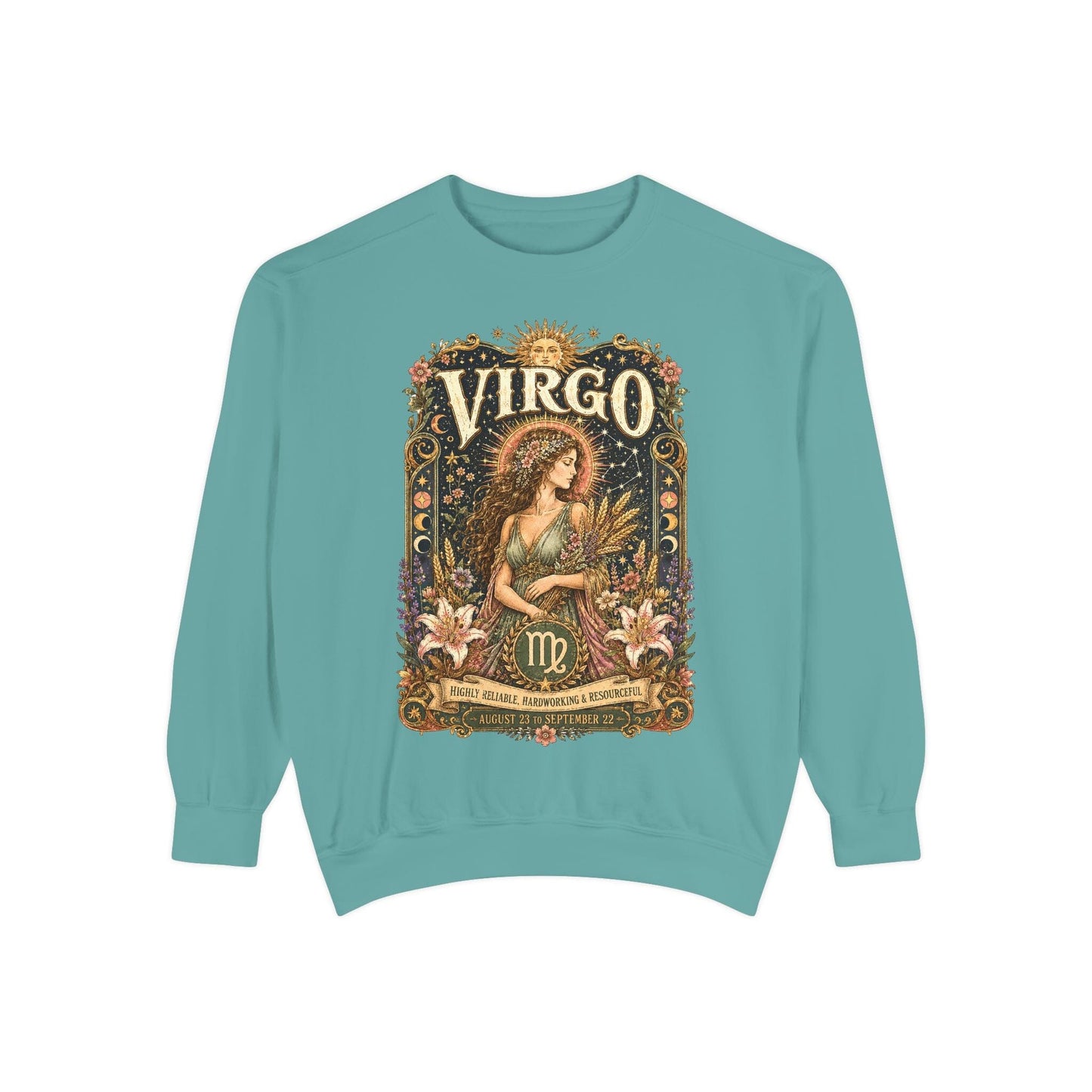 Virgo Zodiac Garment-Dyed Sweatshirt – Mystic Maiden Artwork