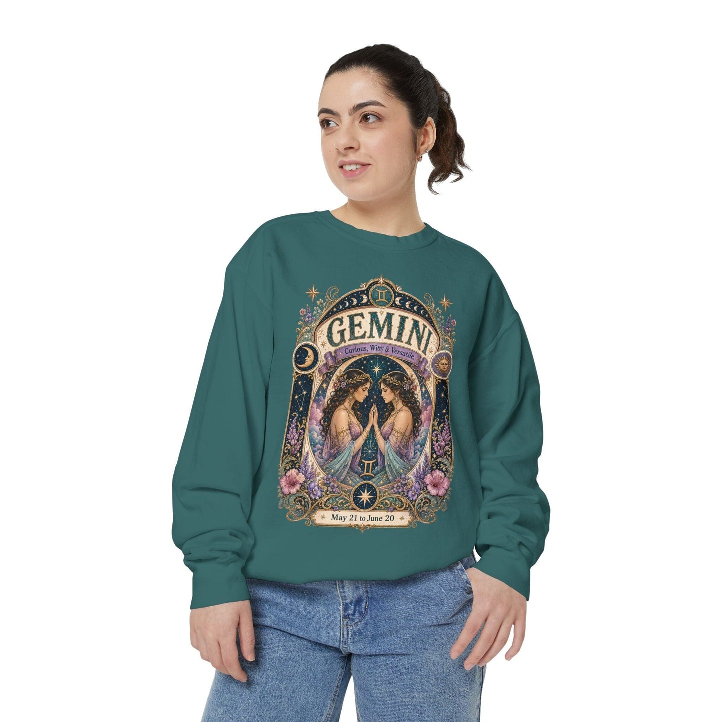 Gemini Zodiac Garment-Dyed Sweatshirt – Mystic Twins Artwork