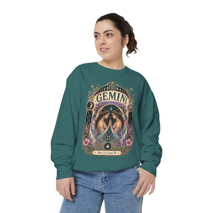 Gemini Zodiac Garment-Dyed Sweatshirt – Mystic Twins Artwork