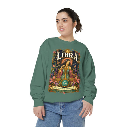 Libra Zodiac Garment-Dyed Sweatshirt – Mystic Scales Artwork