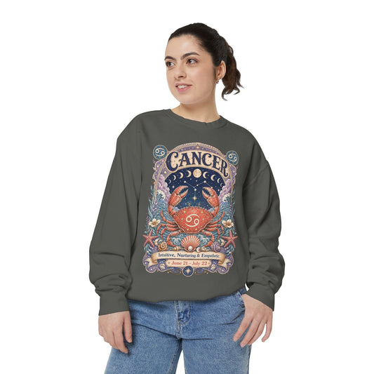 Cancer Zodiac Garment-Dyed Sweatshirt – Mystic Crab Artwork