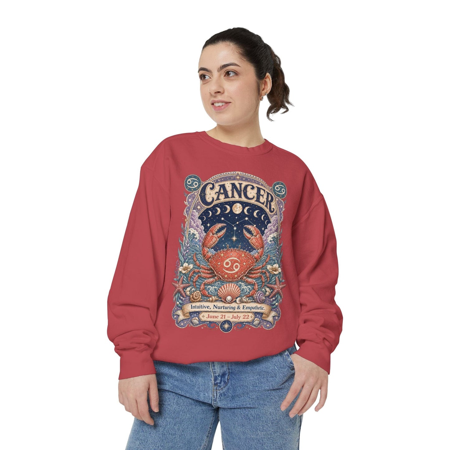 Cancer Zodiac Garment-Dyed Sweatshirt – Mystic Crab Artwork