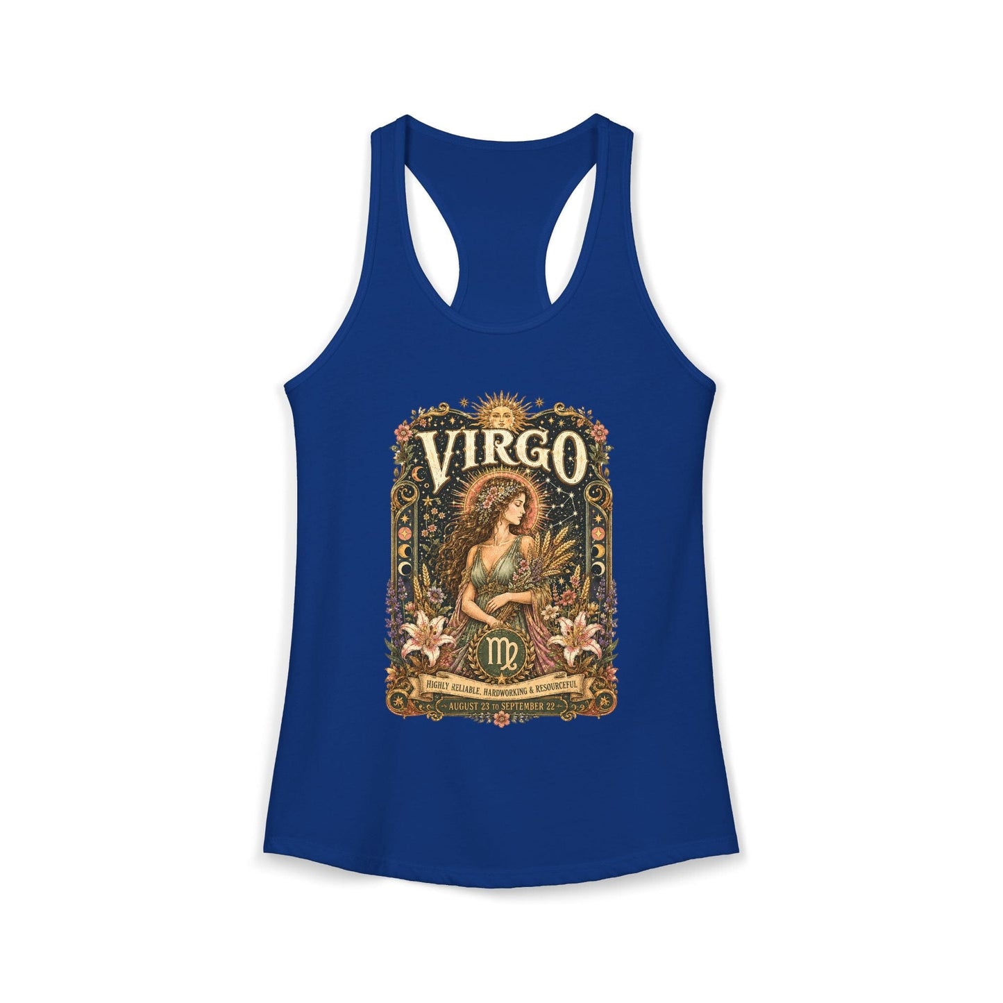 Virgo Zodiac Women's Racerback Tank – Ornate Maiden Artwork