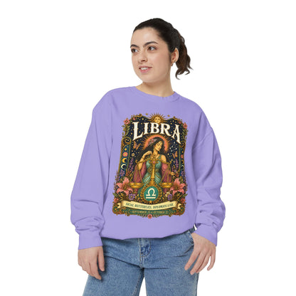 Libra Zodiac Garment-Dyed Sweatshirt – Mystic Scales Artwork