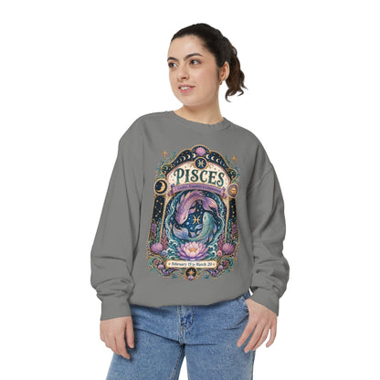 Pisces Zodiac Garment-Dyed Sweatshirt – Mystic Fish Artwork