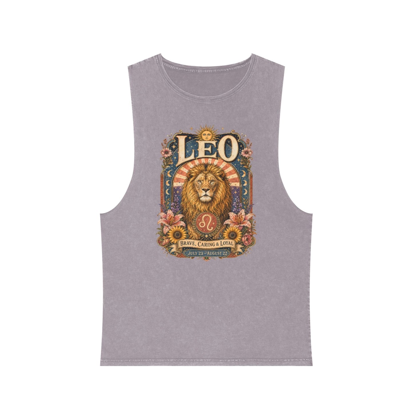 Leo Zodiac Stonewash Tank Top – Cosmic Lion Artwork