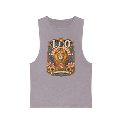 Leo Zodiac Stonewash Tank Top – Cosmic Lion Artwork