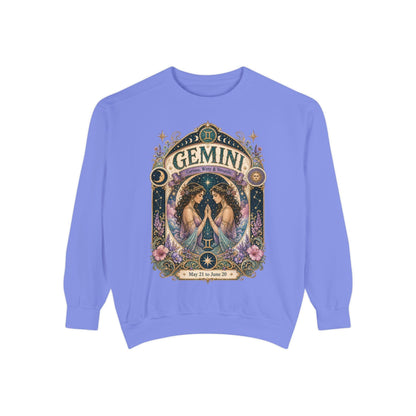 Gemini Zodiac Garment-Dyed Sweatshirt – Mystic Twins Artwork
