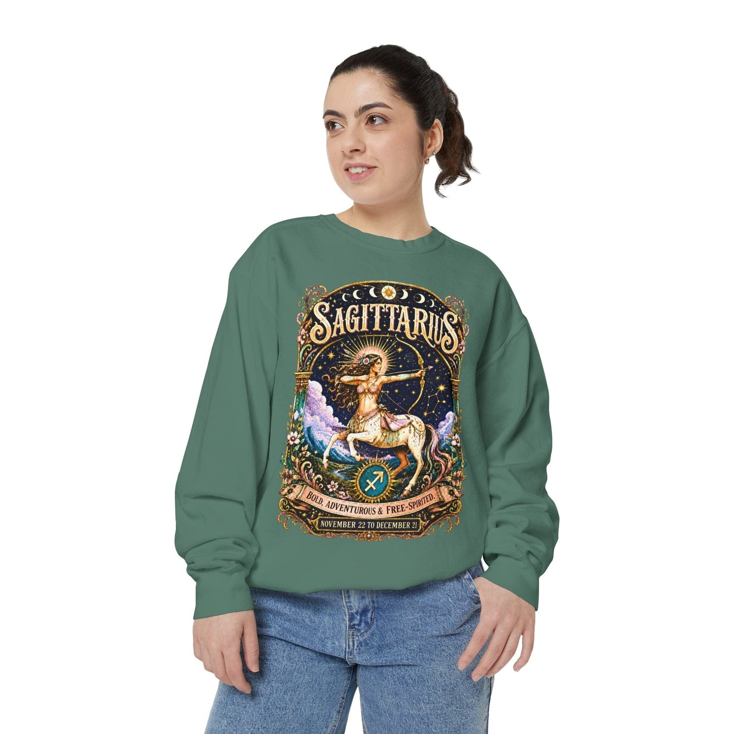 Sagittarius Zodiac Garment-Dyed Sweatshirt – Mystic Archer Artwork