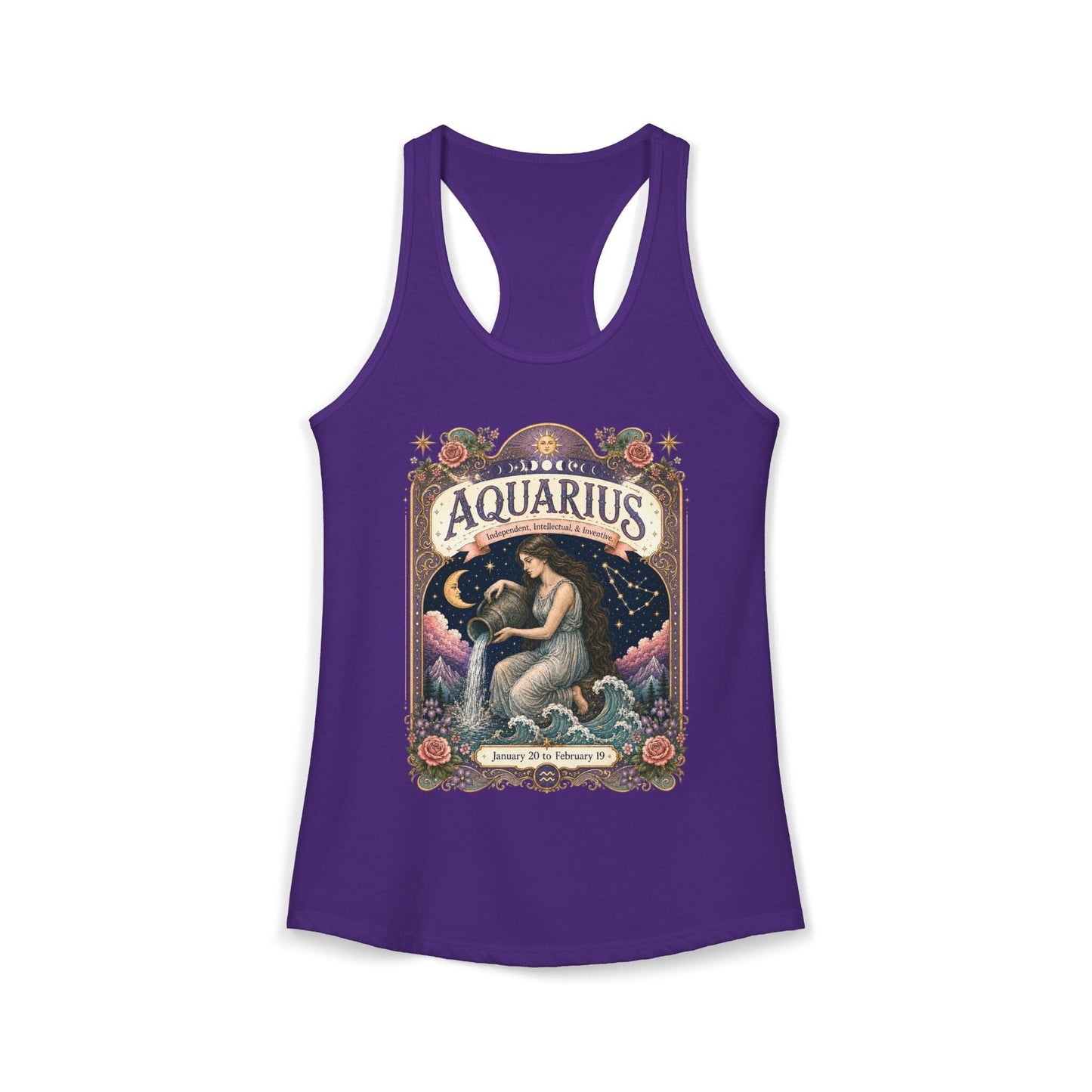 Aquarius Zodiac Women's Racerback Tank – Ornate Water Bearer Artwork