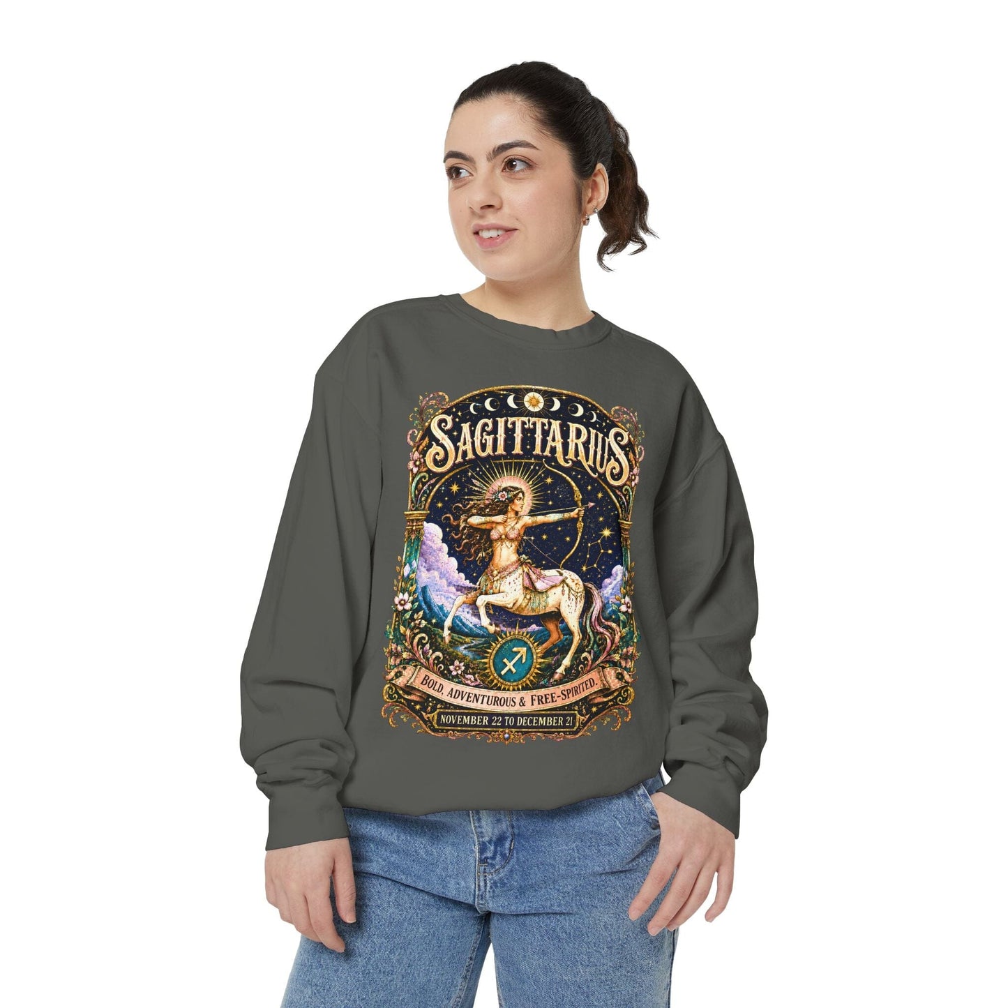 Sagittarius Zodiac Garment-Dyed Sweatshirt – Mystic Archer Artwork