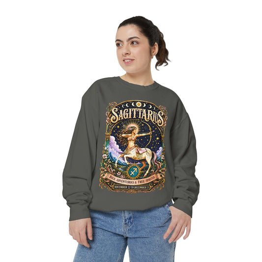 Sagittarius Zodiac Garment-Dyed Sweatshirt – Mystic Archer Artwork