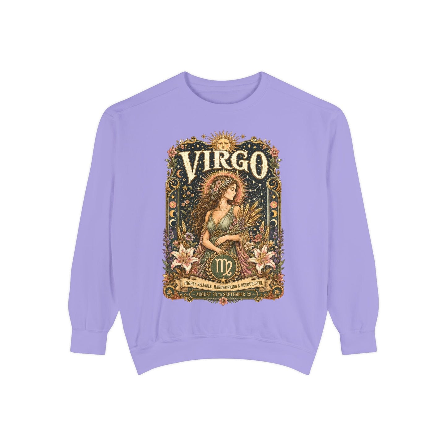 Virgo Zodiac Garment-Dyed Sweatshirt – Mystic Maiden Artwork