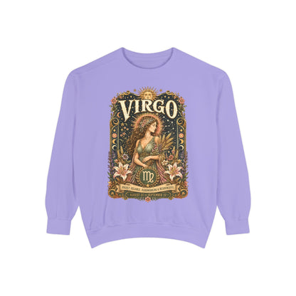 Virgo Zodiac Garment-Dyed Sweatshirt – Mystic Maiden Artwork