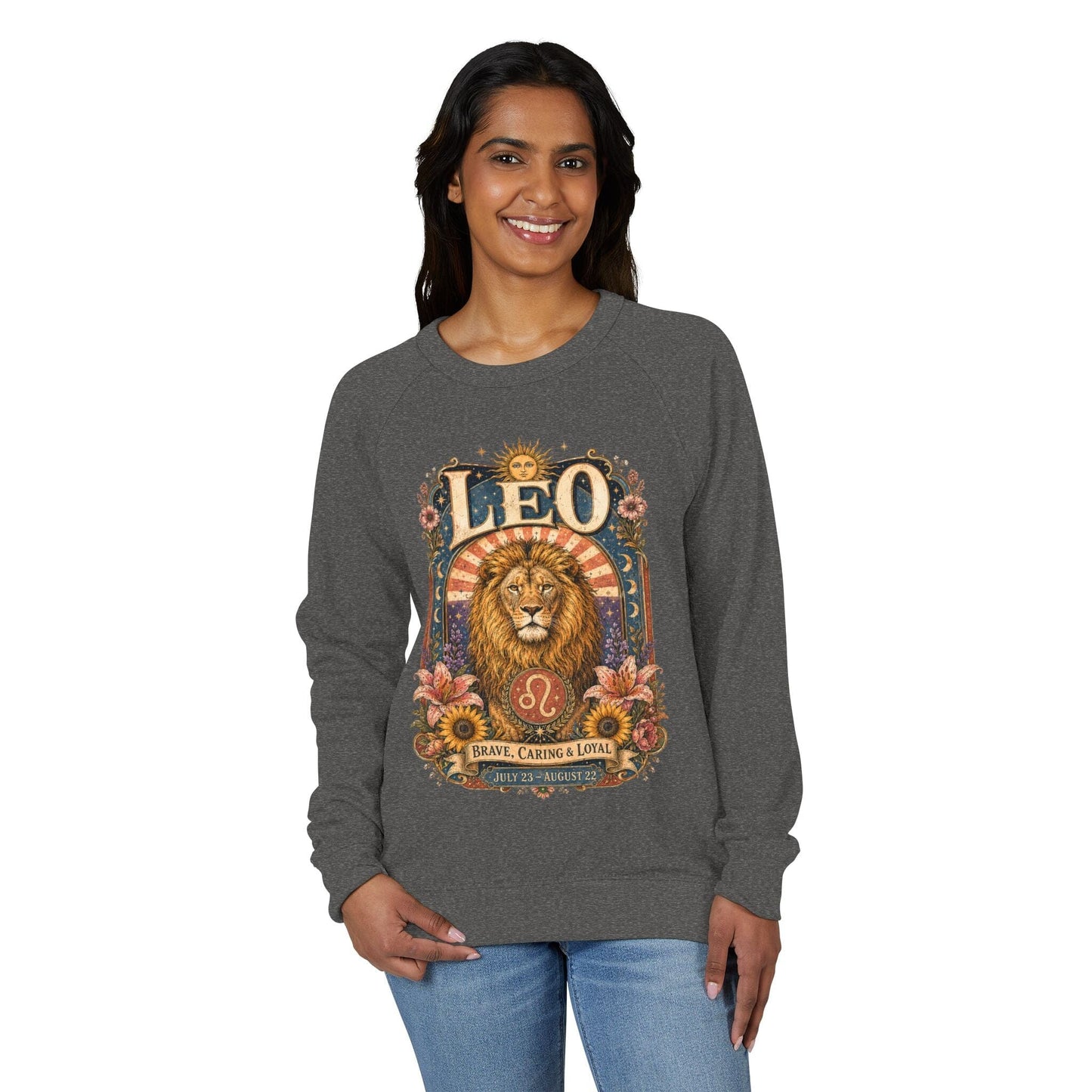 Leo Zodiac Raglan Sweatshirt – Ethereal Lion Artwork