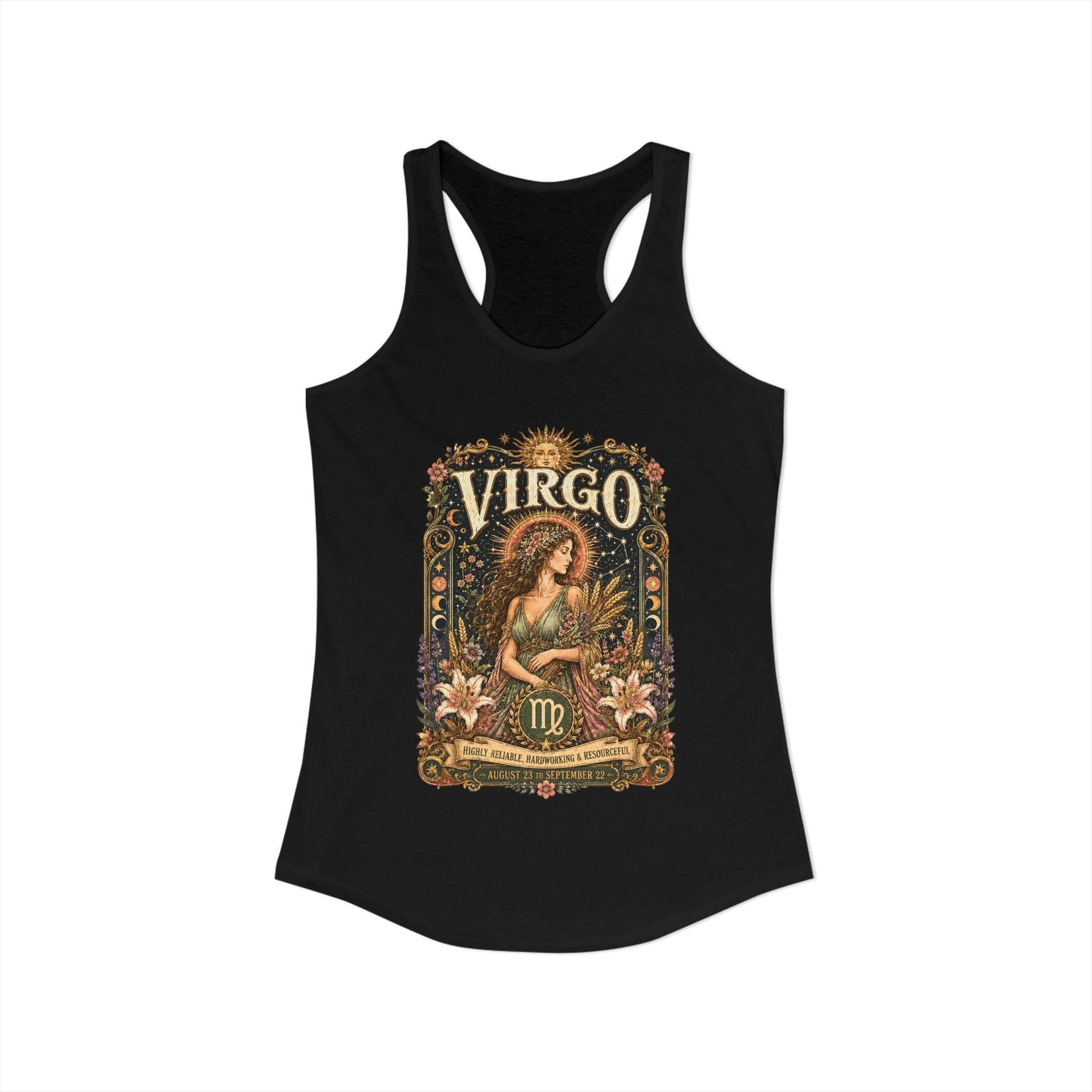Virgo Zodiac Women's Racerback Tank – Ornate Maiden Artwork
