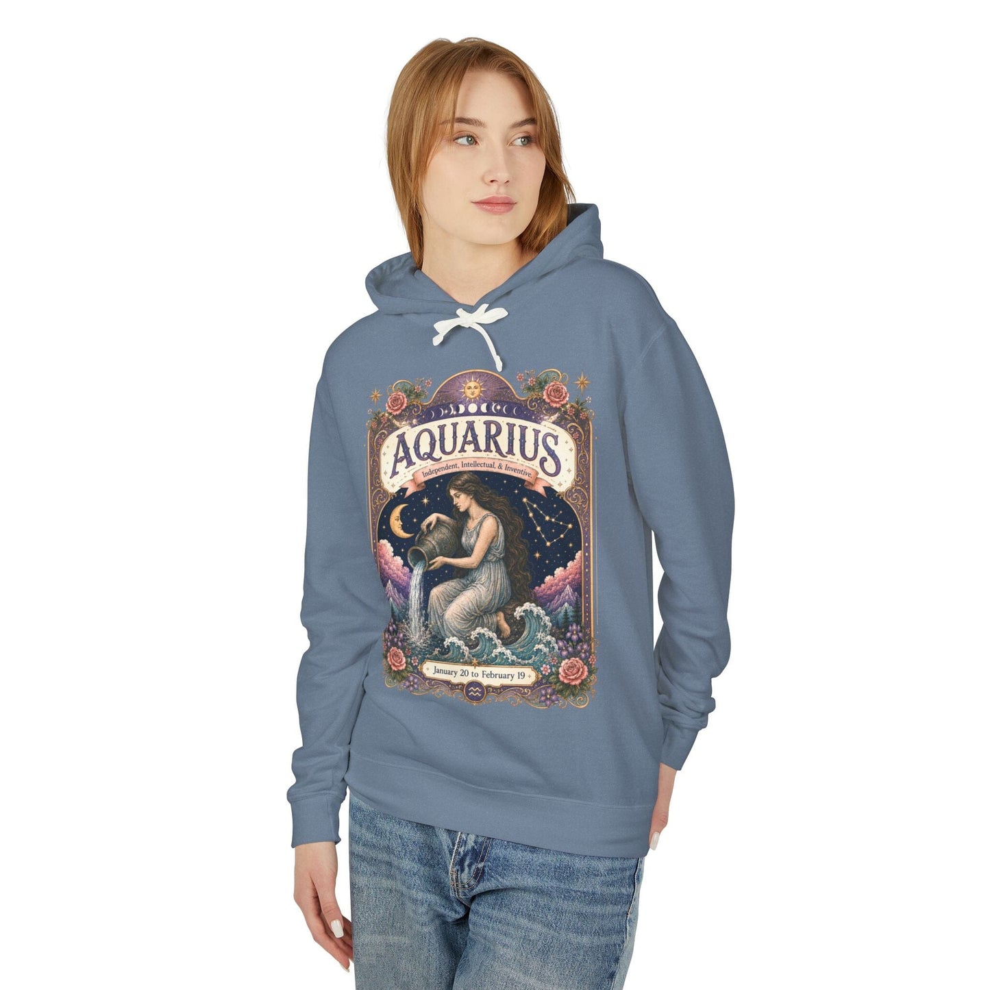 Aquarius Zodiac Hooded Sweatshirt – Enchanted Water Bearer Artwork