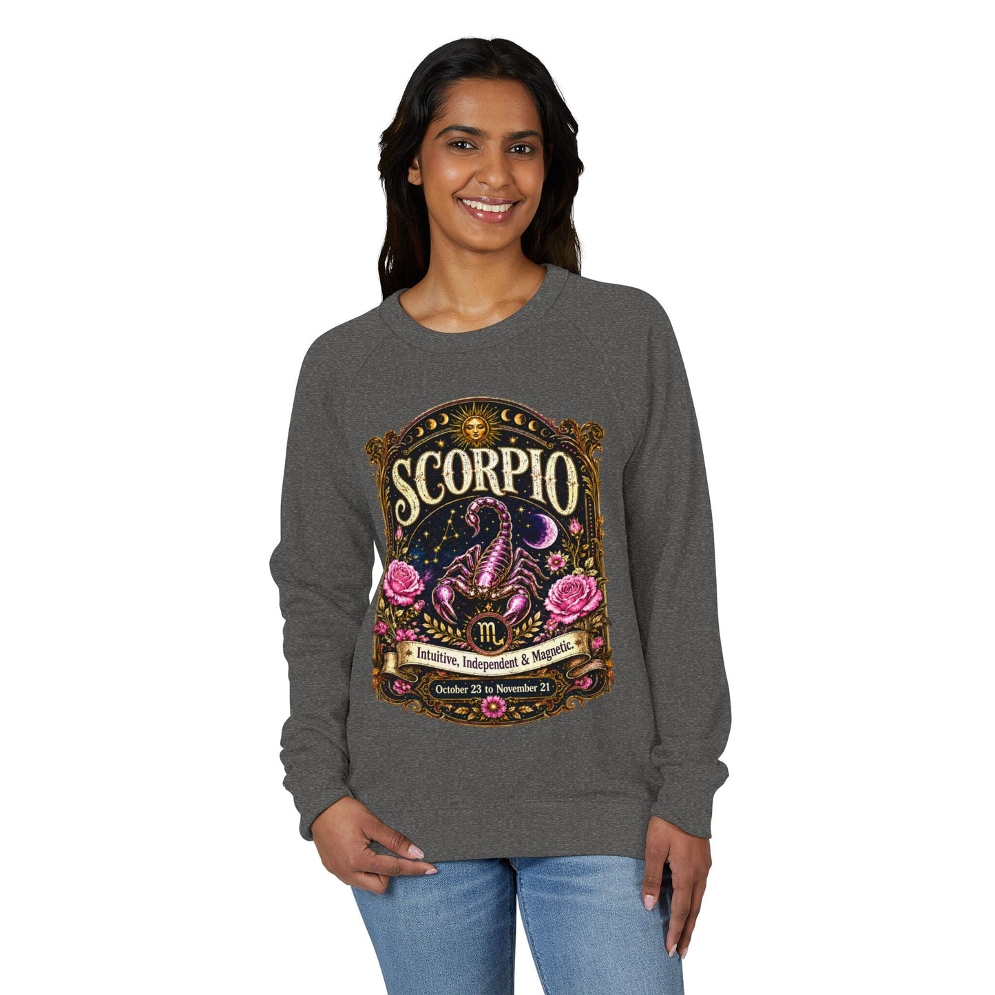 Scorpio Zodiac Raglan Sweatshirt – Ethereal Scorpion Artwork
