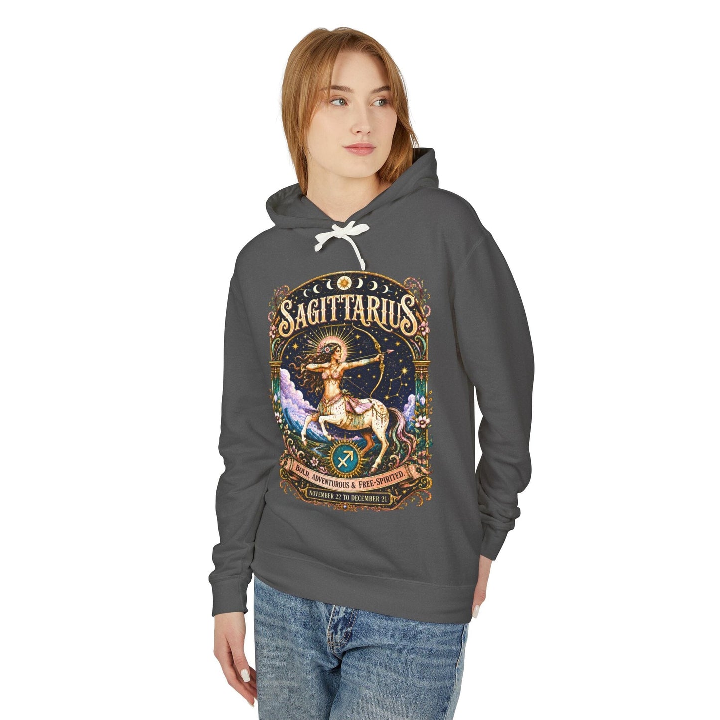 Sagittarius Zodiac Hooded Sweatshirt – Enchanted Archer Artwork