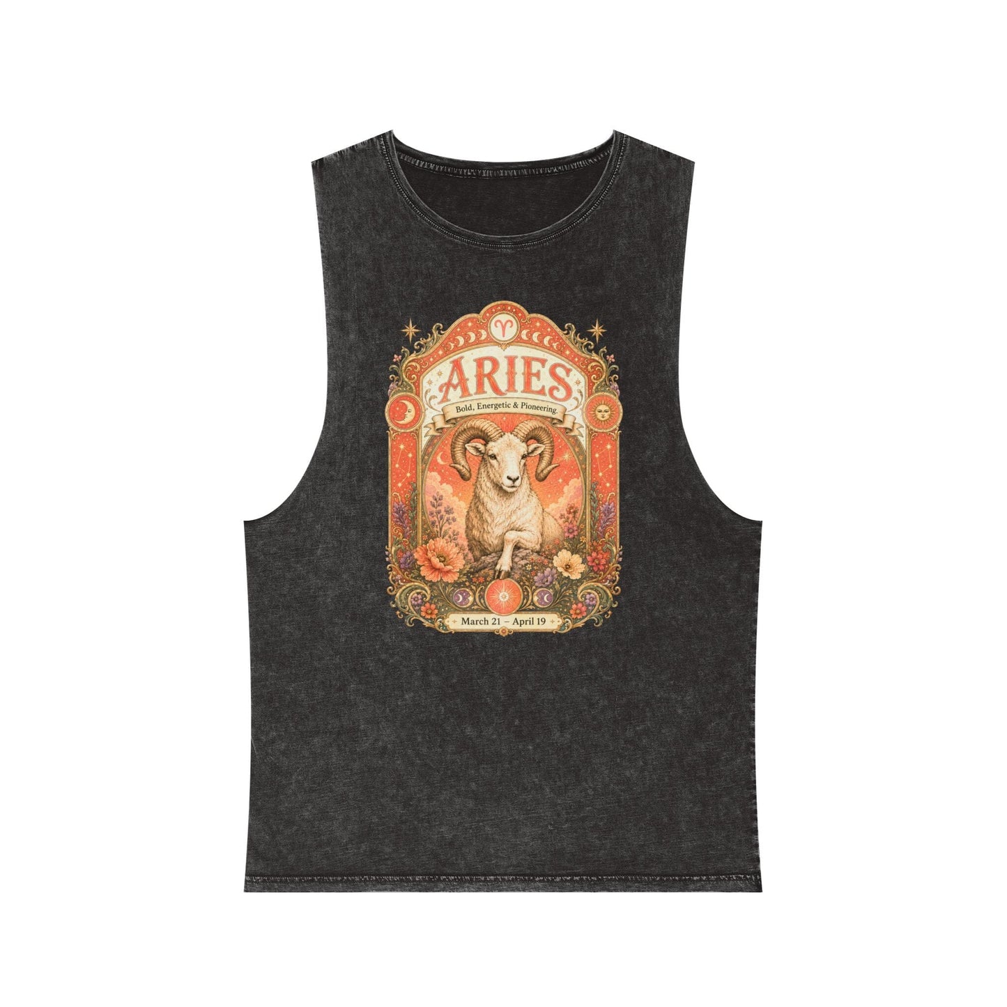 Aries Zodiac Stonewash Tank Top – Cosmic Ram Artwork