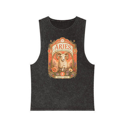 Aries Zodiac Stonewash Tank Top – Cosmic Ram Artwork