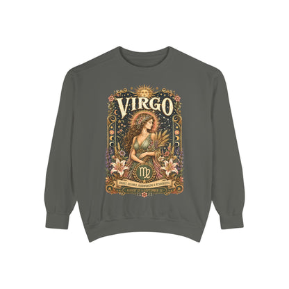 Virgo Zodiac Garment-Dyed Sweatshirt – Mystic Maiden Artwork
