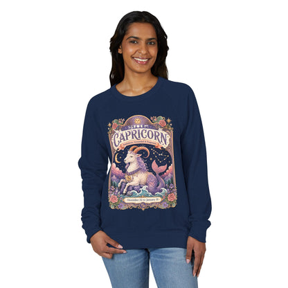 Capricorn Zodiac Raglan Sweatshirt – Ethereal Sea Goat Artwork
