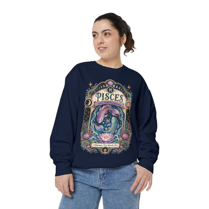 Pisces Zodiac Garment-Dyed Sweatshirt – Mystic Fish Artwork