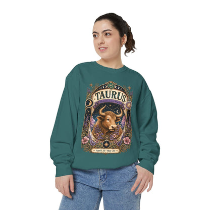 Taurus Zodiac Garment-Dyed Sweatshirt – Mystic Bull Artwork