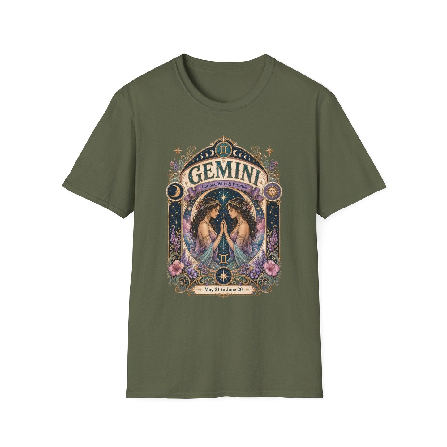 Gemini Zodiac Softstyle T-Shirt – Celestial Twins Artwork