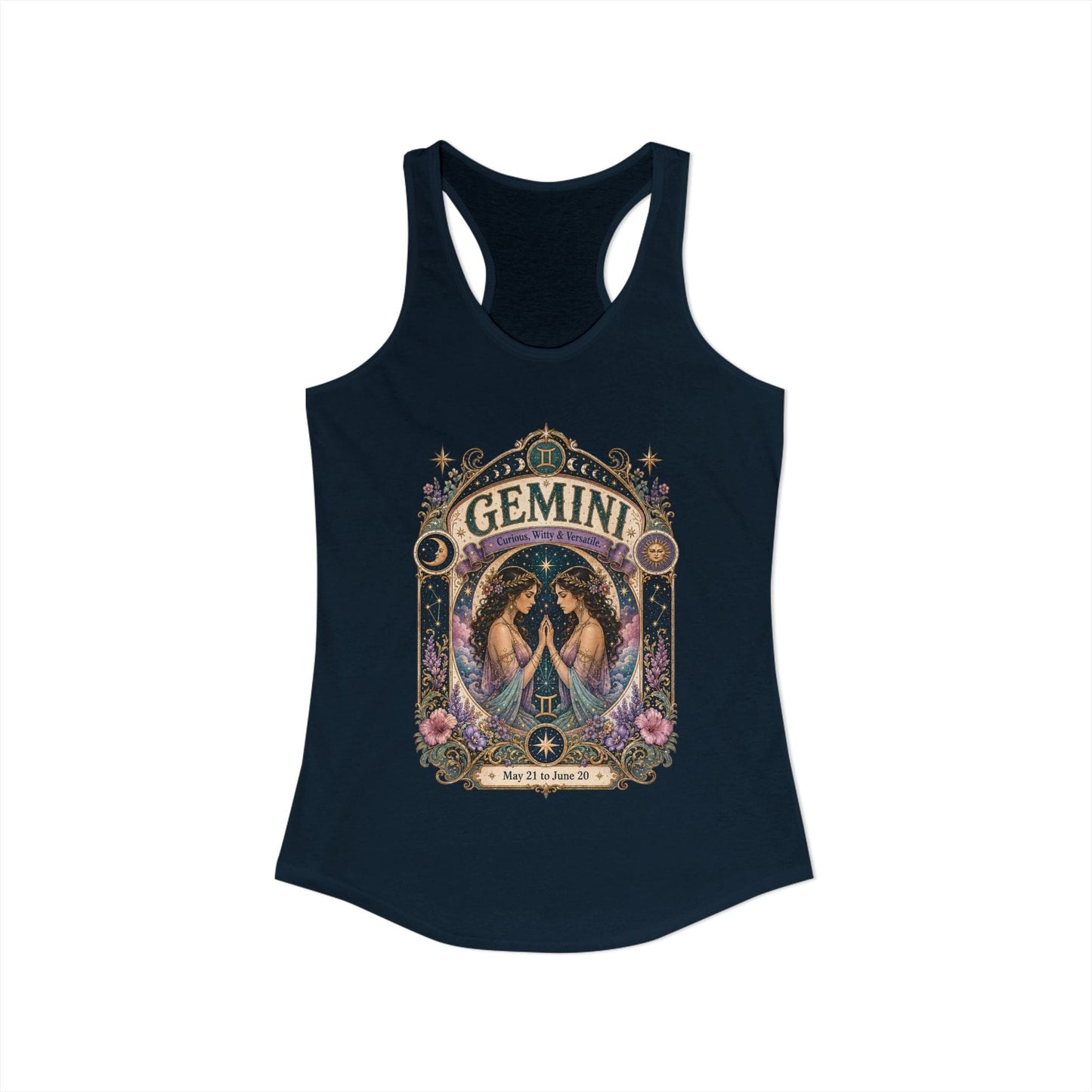 Gemini Zodiac Women's Racerback Tank – Ornate Twins Artwork