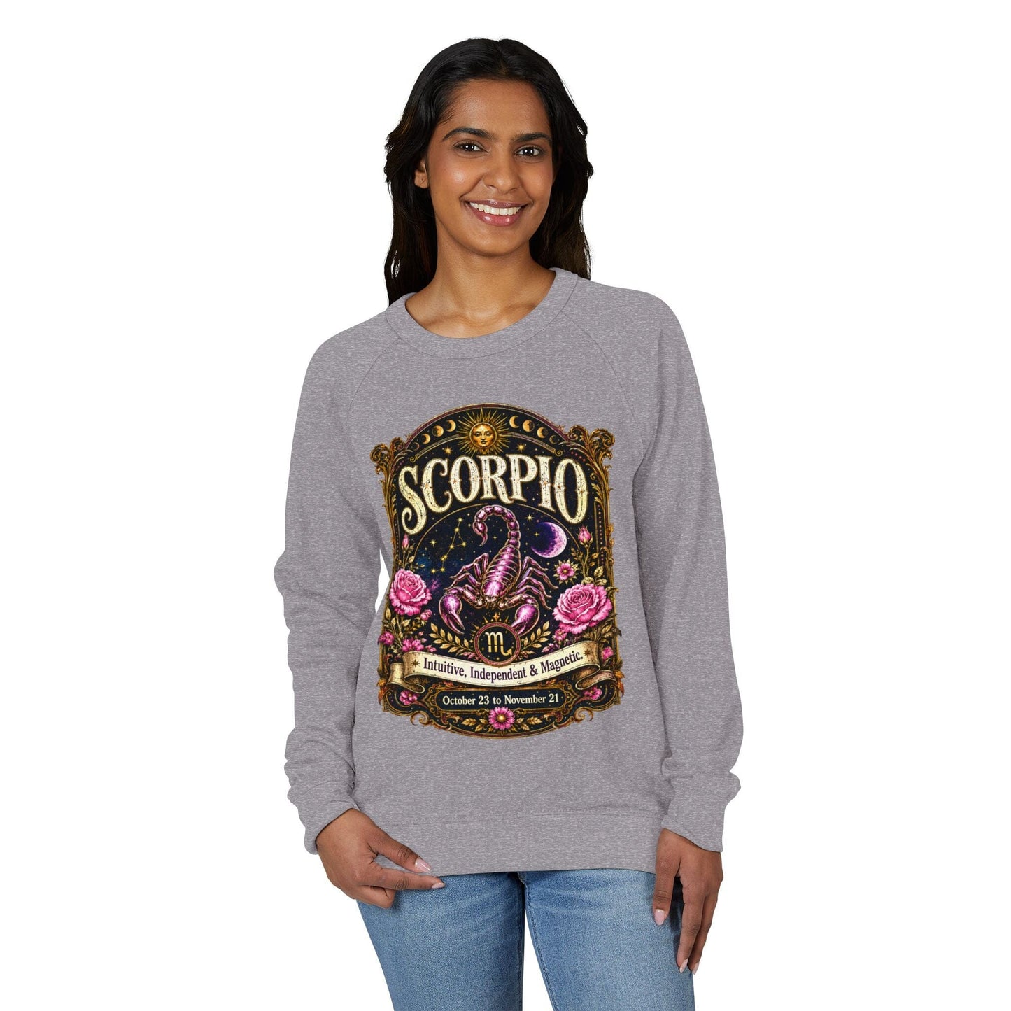 Scorpio Zodiac Raglan Sweatshirt – Ethereal Scorpion Artwork