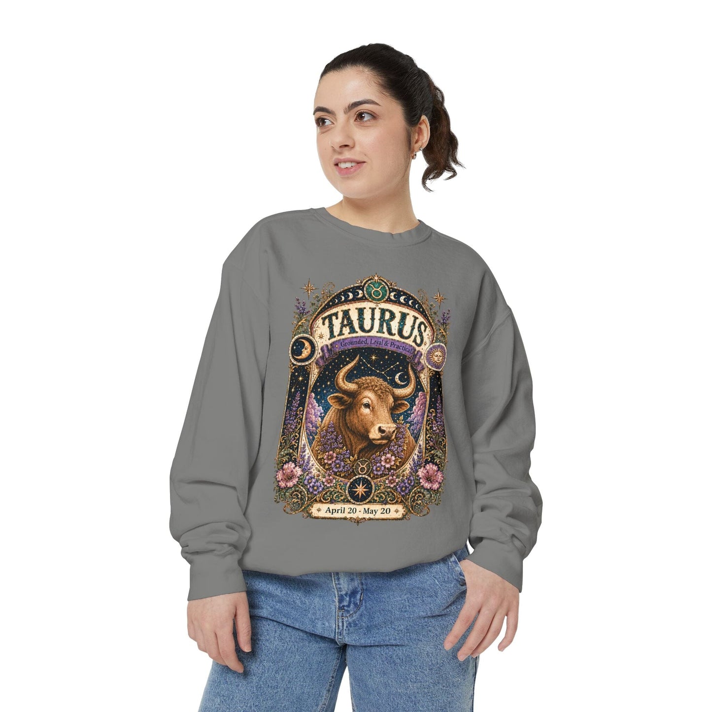 Taurus Zodiac Garment-Dyed Sweatshirt – Mystic Bull Artwork