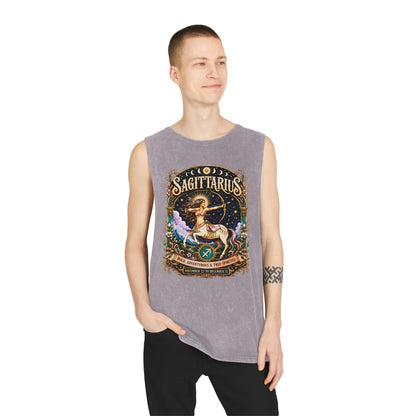 Sagittarius Zodiac Stonewash Tank Top – Cosmic Archer Artwork
