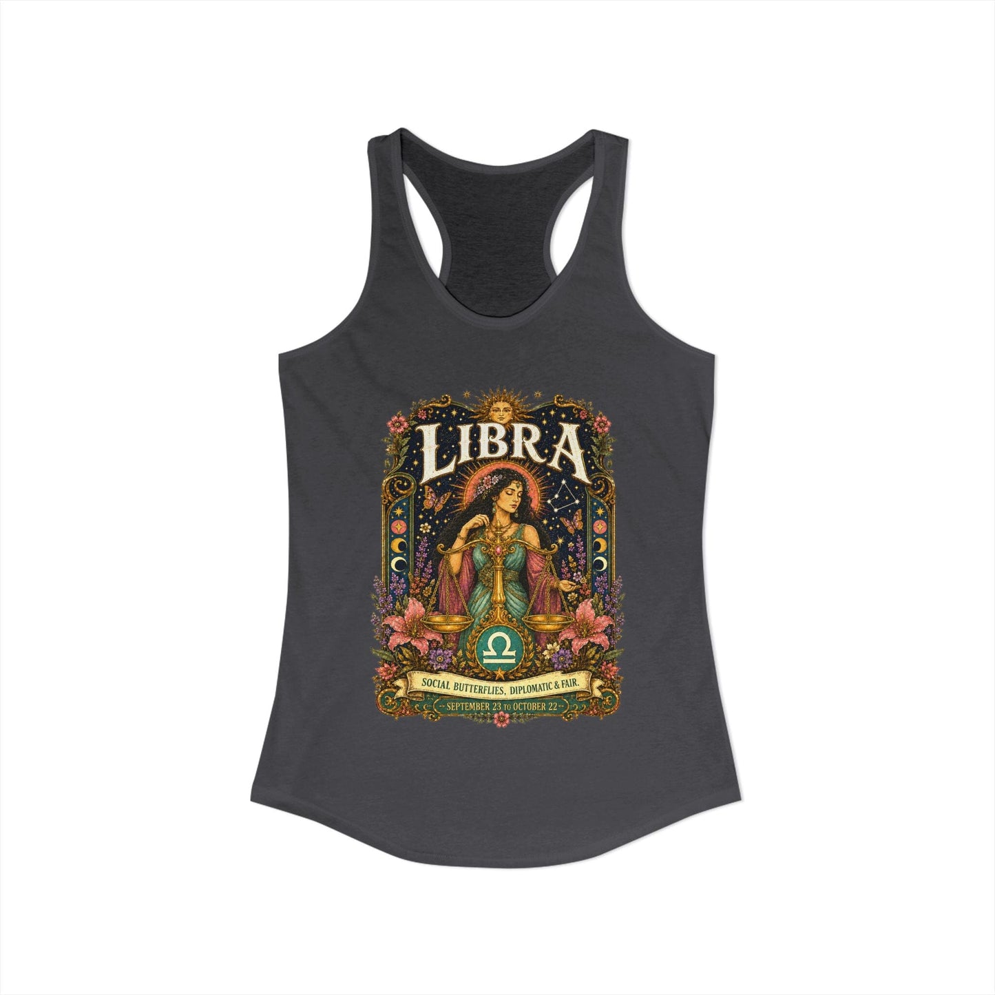 Libra Zodiac Women's Racerback Tank – Ornate Scales Artwork