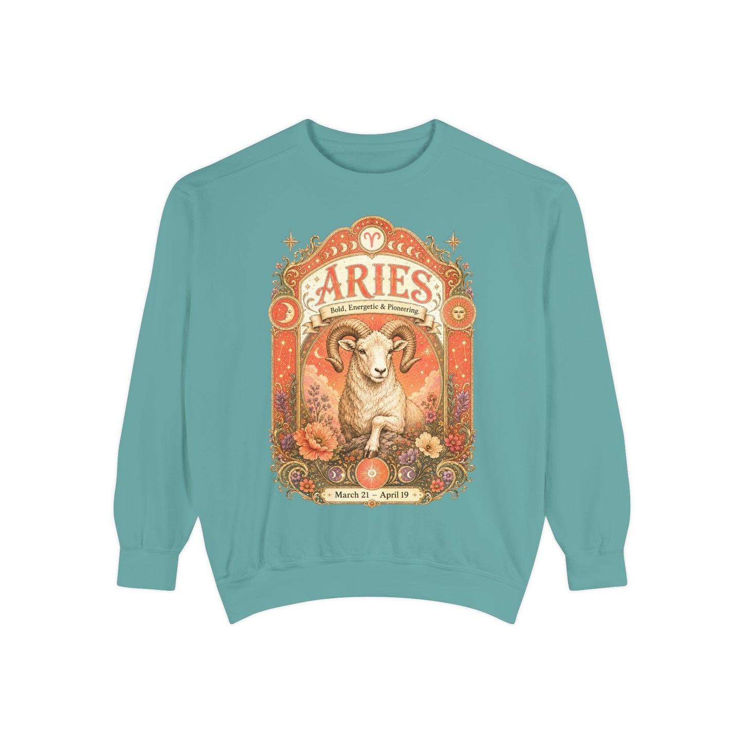 Aries Zodiac Garment-Dyed Sweatshirt – Mystic Ram Artwork