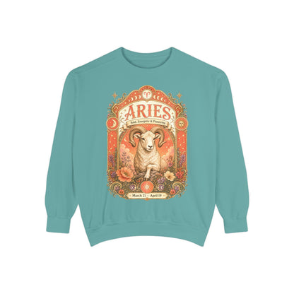 Aries Zodiac Garment-Dyed Sweatshirt – Mystic Ram Artwork