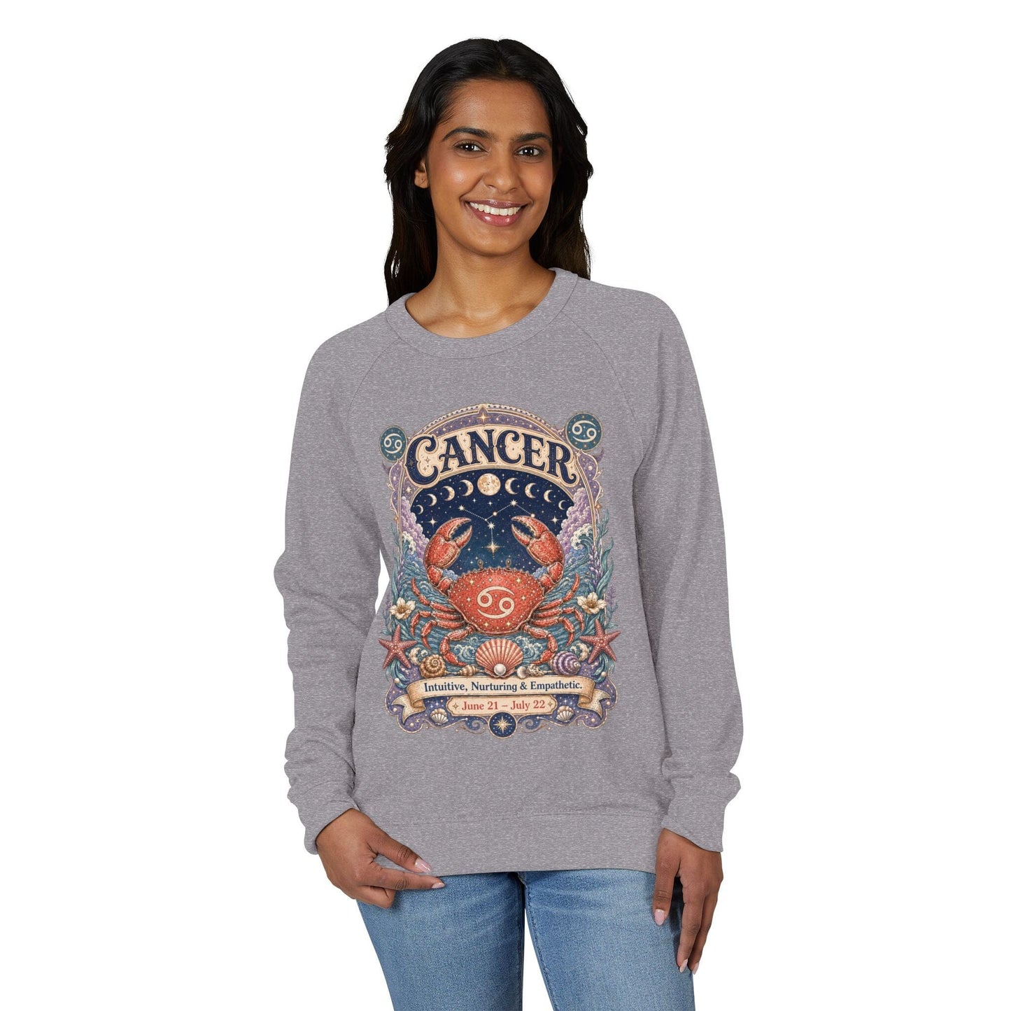 Cancer Zodiac Raglan Sweatshirt – Ethereal Crab Artwork