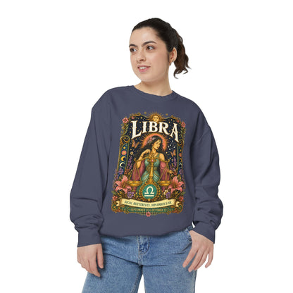 Libra Zodiac Garment-Dyed Sweatshirt – Mystic Scales Artwork