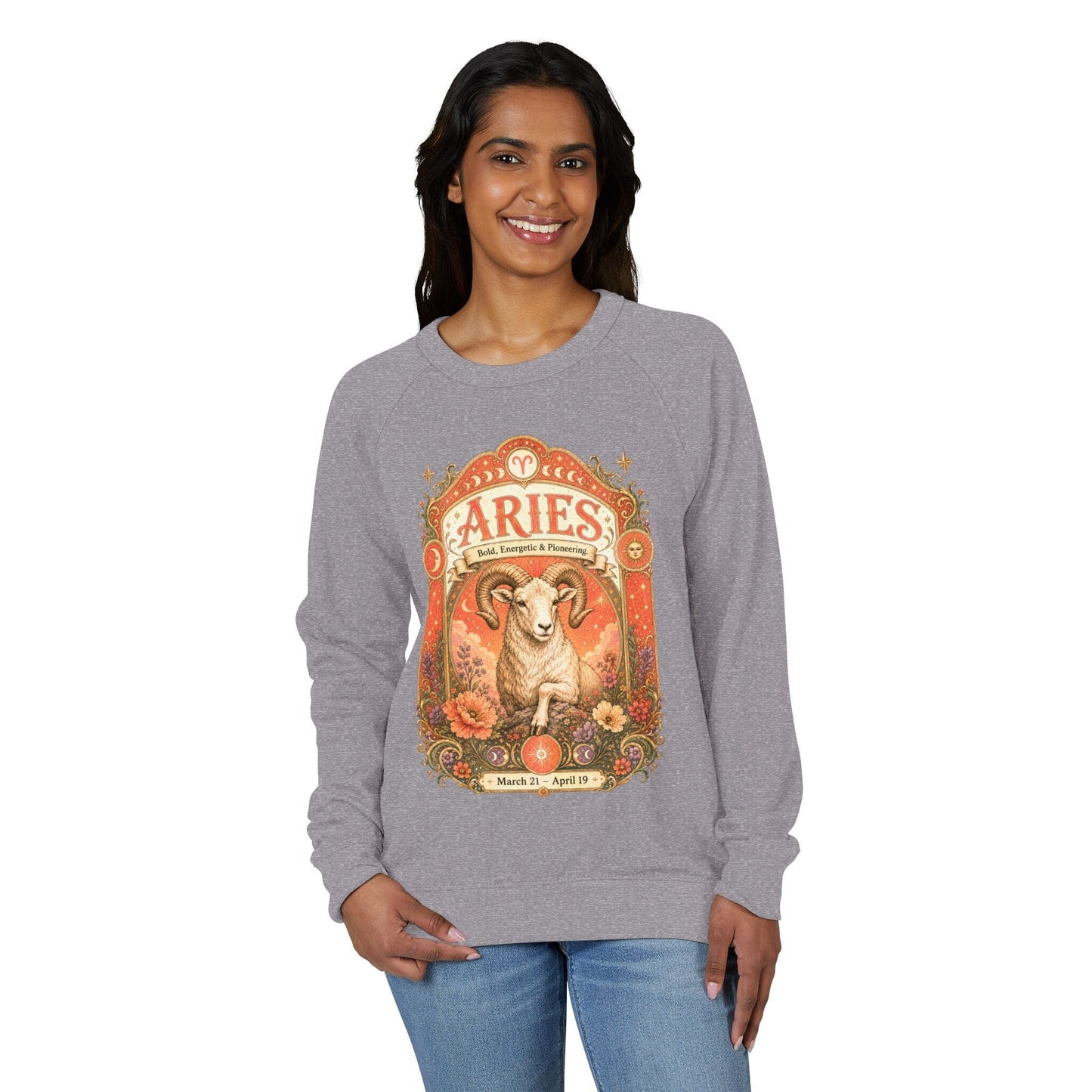 Aries Zodiac Raglan Sweatshirt – Ethereal Ram Artwork