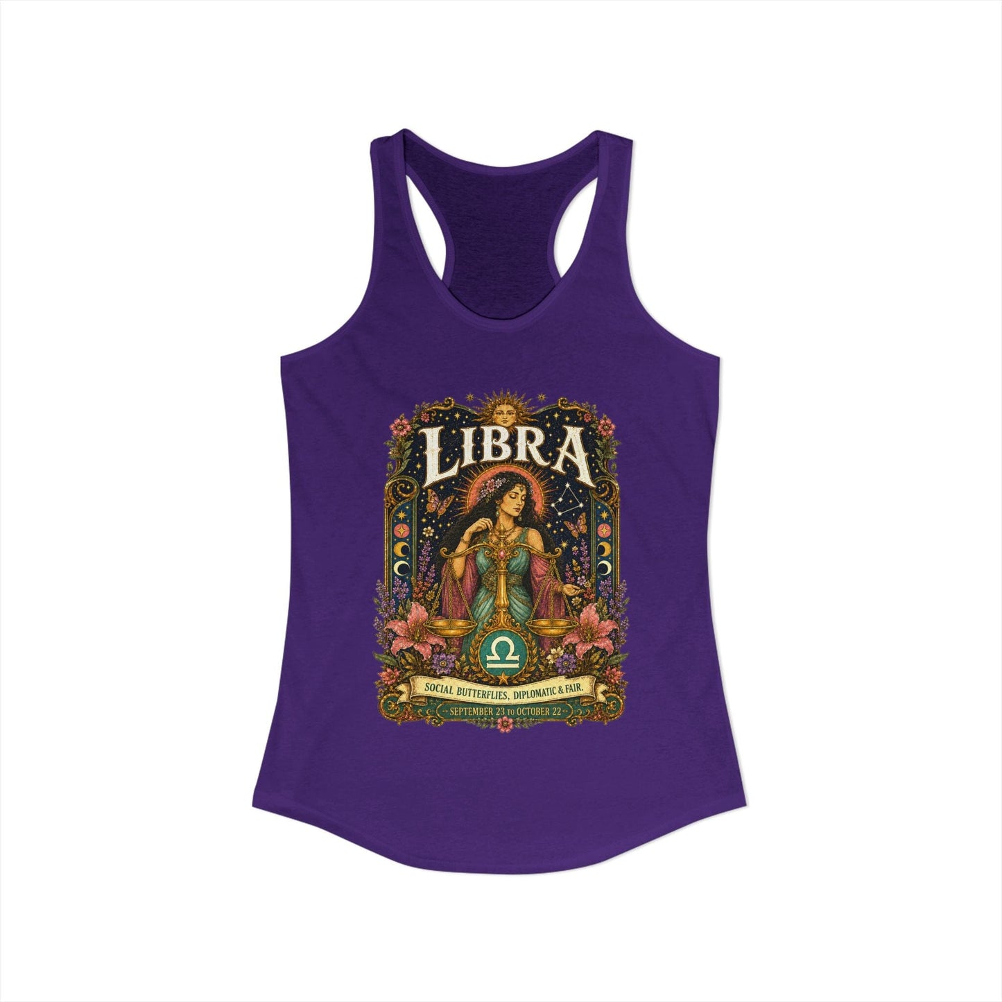 Libra Zodiac Women's Racerback Tank – Ornate Scales Artwork