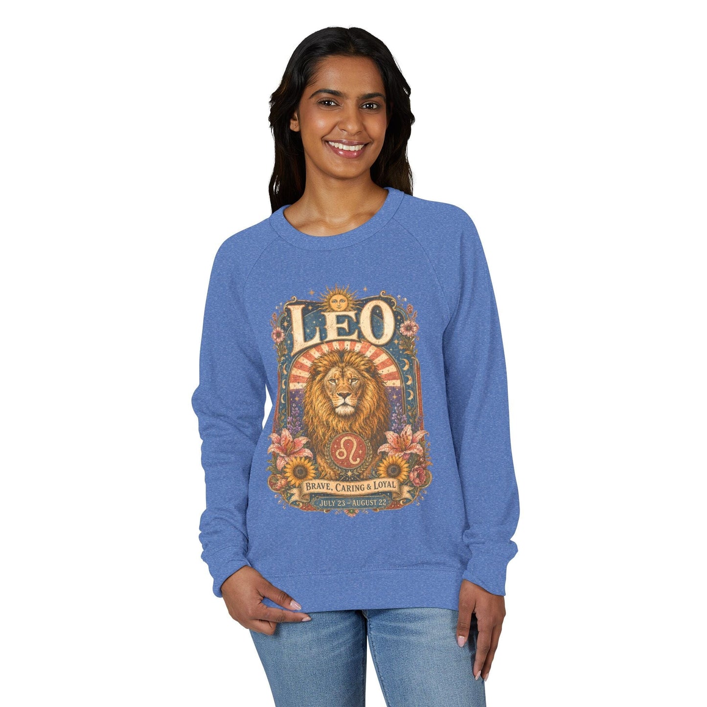 Leo Zodiac Raglan Sweatshirt – Ethereal Lion Artwork