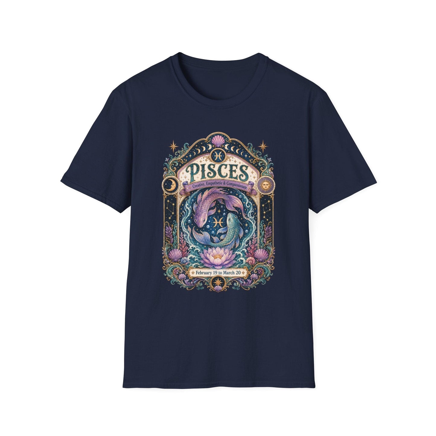 Pisces Zodiac Softstyle T-Shirt – Celestial Fish Artwork