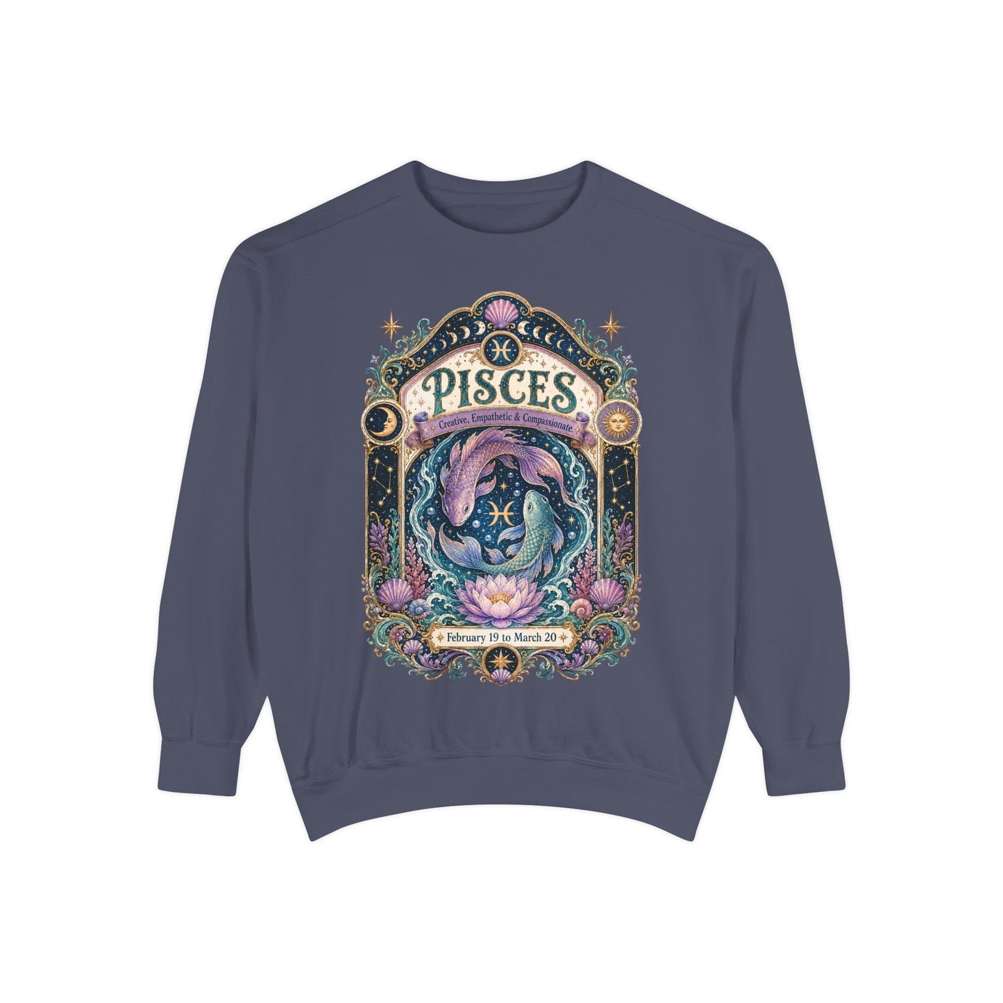 Pisces Zodiac Garment-Dyed Sweatshirt – Mystic Fish Artwork